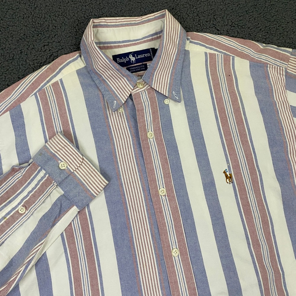 Ralph Lauren Dress Shirt Mens 16/33 Striped Yarmouth OCBD Oxford Cloth Pony